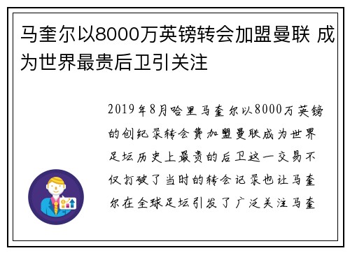 马奎尔以8000万英镑转会加盟曼联 成为世界最贵后卫引关注